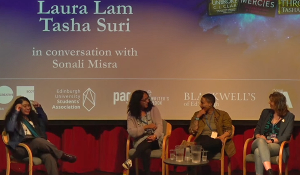 Rebels with C.L. Clark, Laura Lam and Tasha Suri - A screenshot of the panel Rebels with C.L. Clark, Laura Lam and Tasha Suri hosted by Sonali Misra at CYMERA 2022.