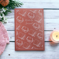Reading Journal - A red journal with a white book print and white border.