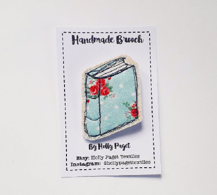 Fabric Book Brooch by HollyPagetTextiles